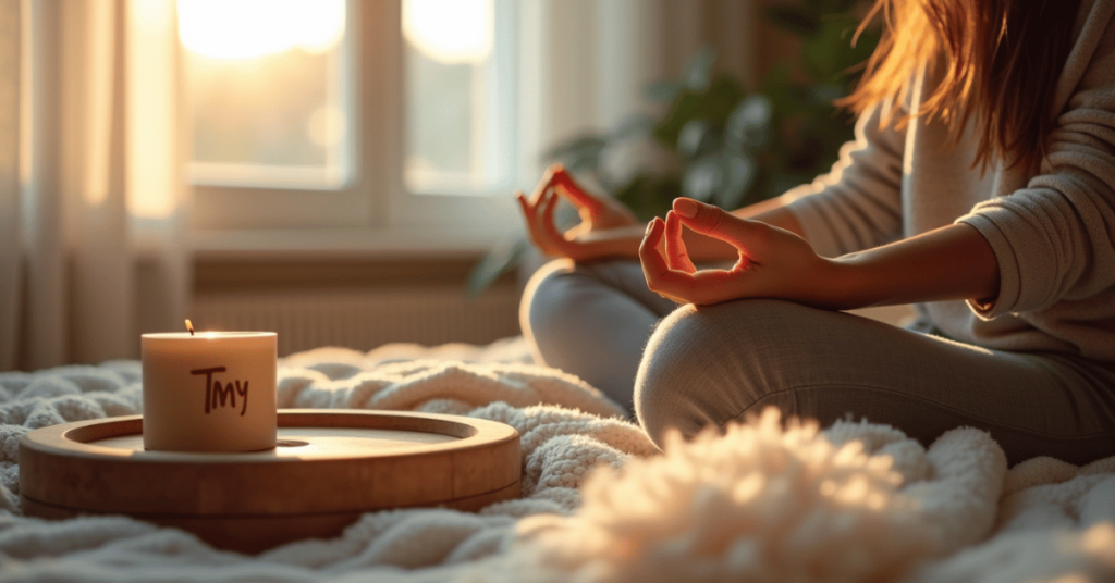 2025 Guide: Transcendental Meditation Benefits & Techniques Revealed! Woman meditating at home with a mantra card, soft sunlight, and cozy decor